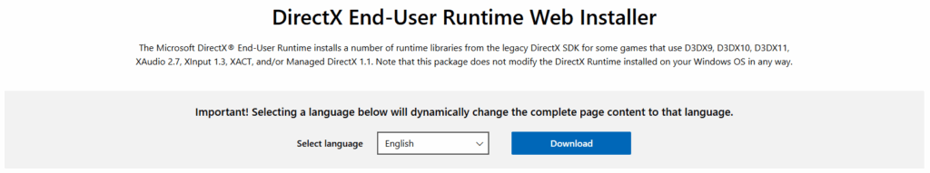 halaman resmi Microsoft DirectX End-User Runtime Web Installer. halaman resmi Microsoft DirectX End-User Runtime Web Installer.